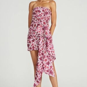 NWOT AMUR Leith ‘Barberry Watercolor Botanical’ Strapless Mini Dress-Bow Detail